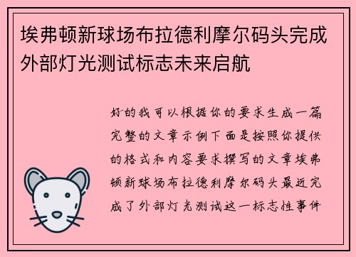 埃弗顿新球场布拉德利摩尔码头完成外部灯光测试标志未来启航 埃弗顿新球场布拉德利摩尔码头完成外部灯光测试标志未来启航